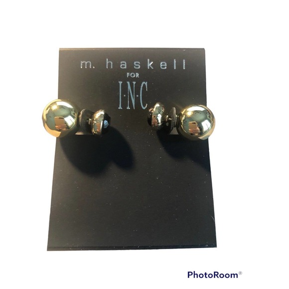 2 Pair M Haskell INC Earring Dual Post & Jacket Gold Black Filigree Rhinestone - Picture 3 of 10